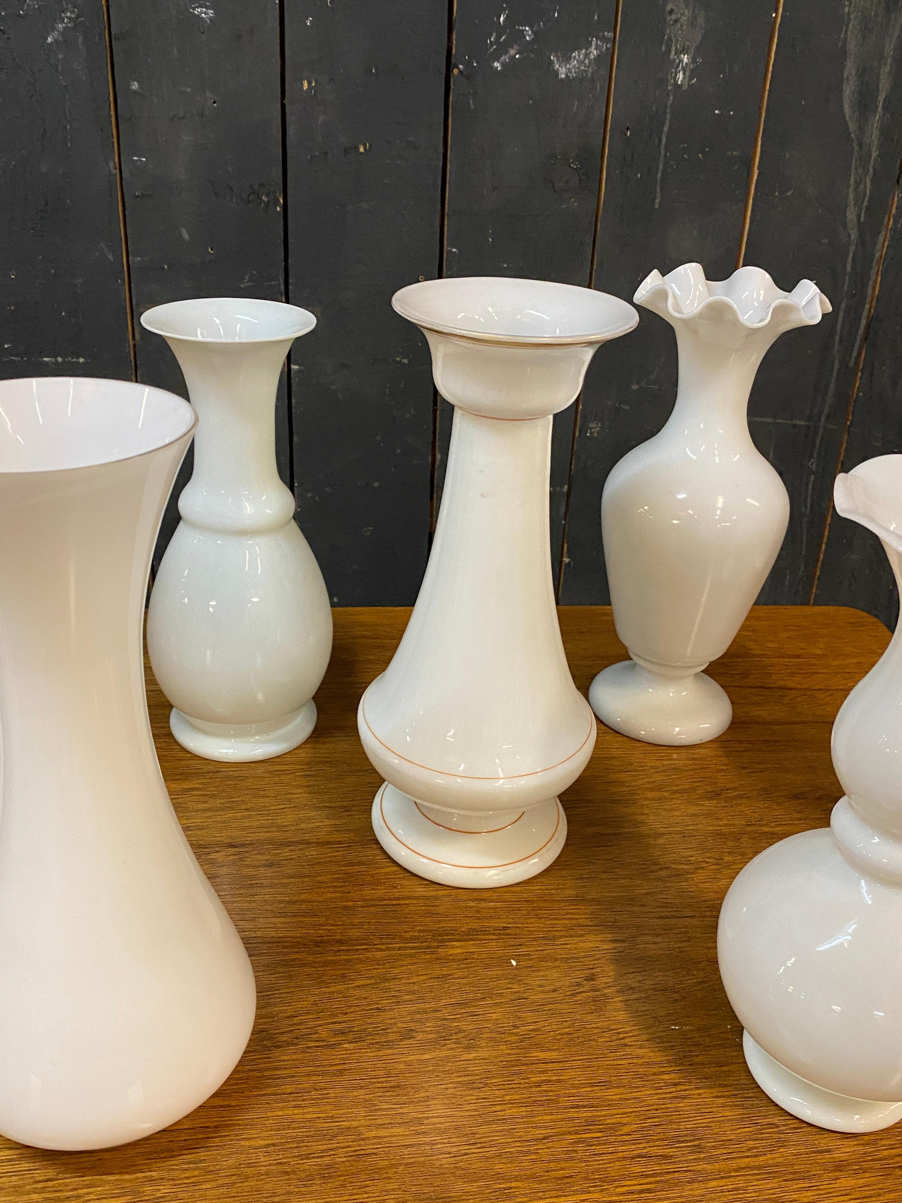 19th Century Lot of 9 original opaline vases from the Napoleon III period, height from 11.42