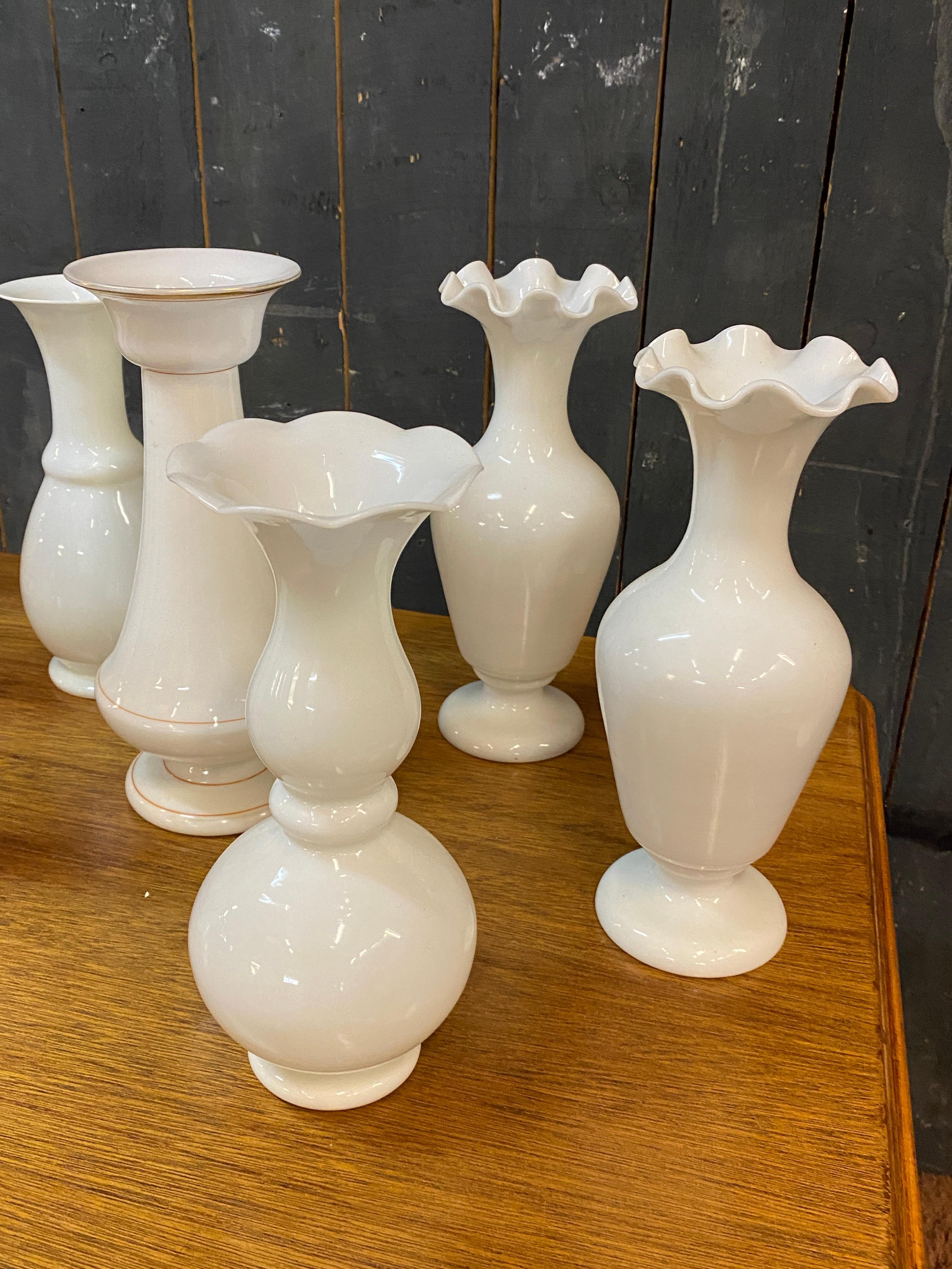 Opaline Glass Lot of 9 original opaline vases from the Napoleon III period, height from 11.42