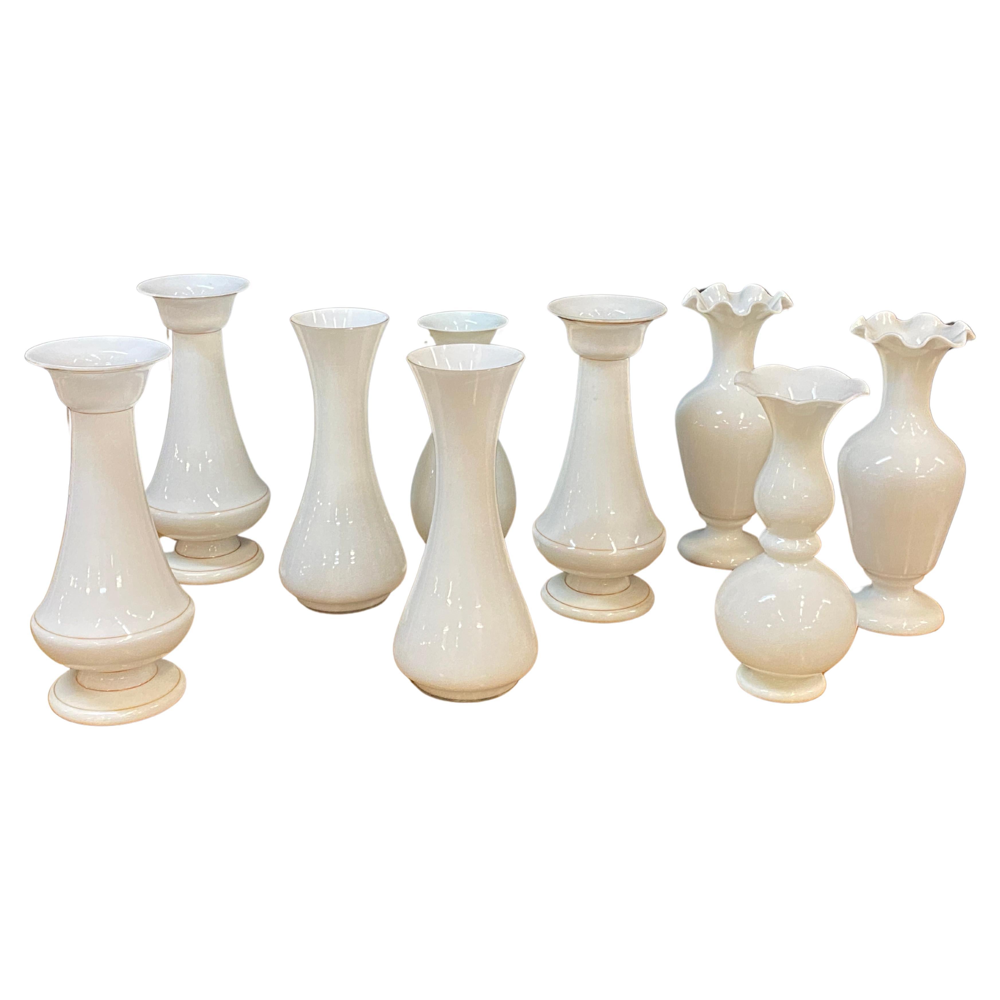 Lot of 9 original opaline vases from the Napoleon III period, height from 11.42" For Sale