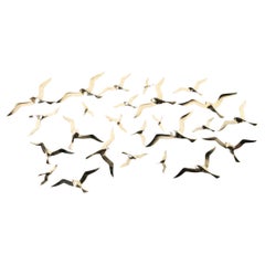 Set of brass birds wall sculptures 