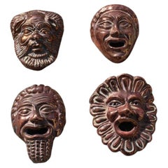 Lote de máscaras de cerámica con esmalte brillante Diseño italiano de los años 60