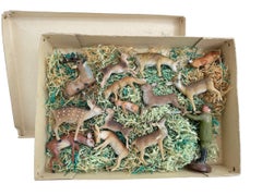 Lotto di cervi, conigli e cacciatori Putz Giocattolo antico tedesco Erzgebirge Natale 1900