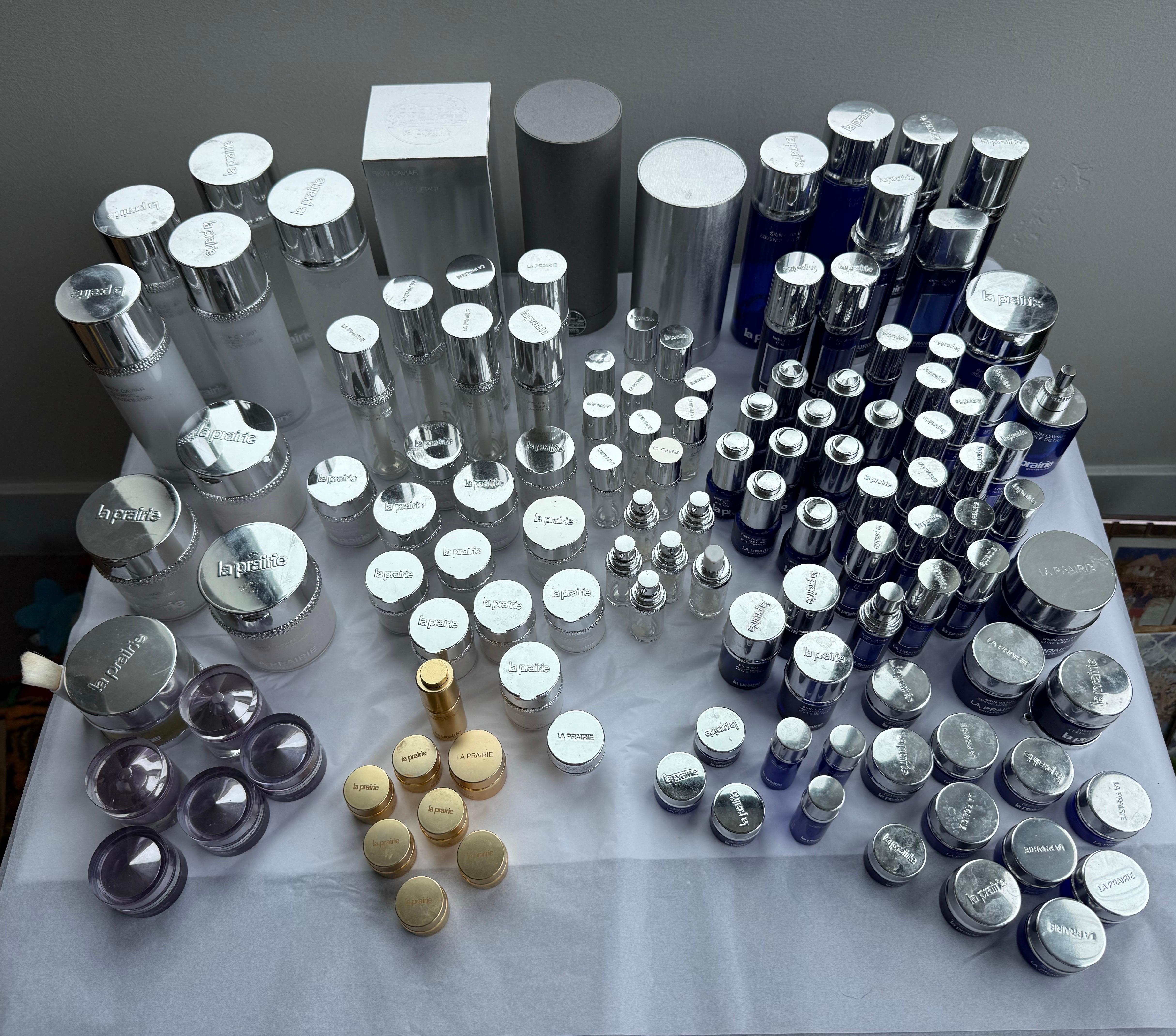 Black Lot of Empty La Prairie Jars Clean Used Luxury Display Props Interior Styling For Sale