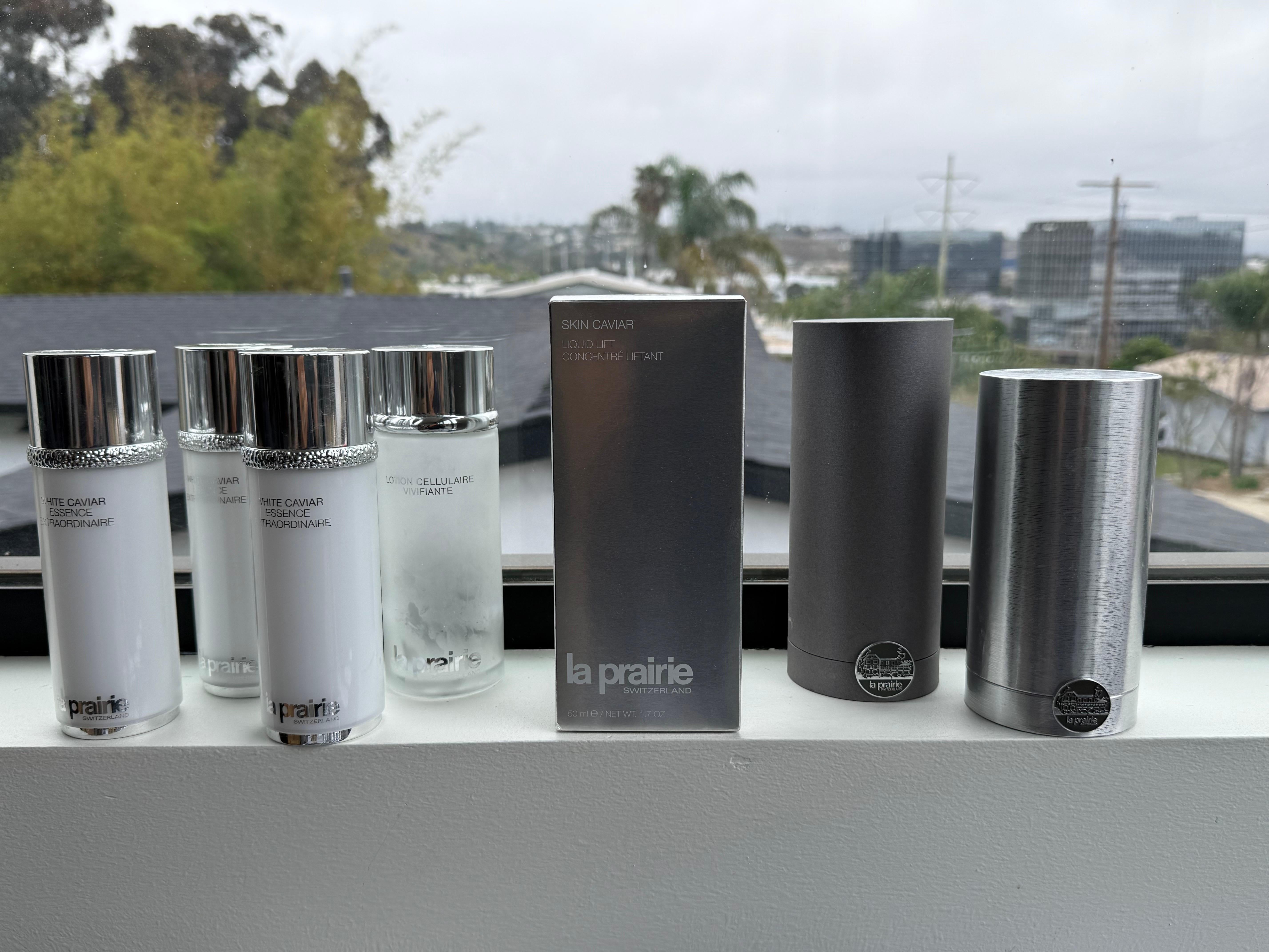 Lot of Empty La Prairie Jars Clean Used Luxury Display Props Interior Styling In Good Condition For Sale In San Diego, CA