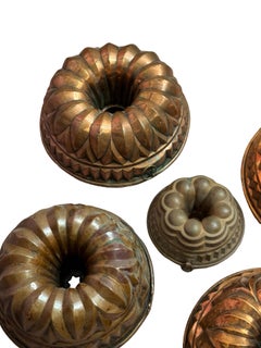 Lot of five 19th Century Copper Backing Cake Molds, German Antique 1890s
