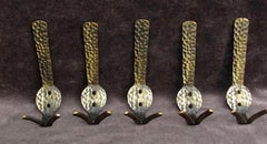 Lot of Five Brutalist Mid-Century Modern Wall Coat Hooks, Germany, 1970s