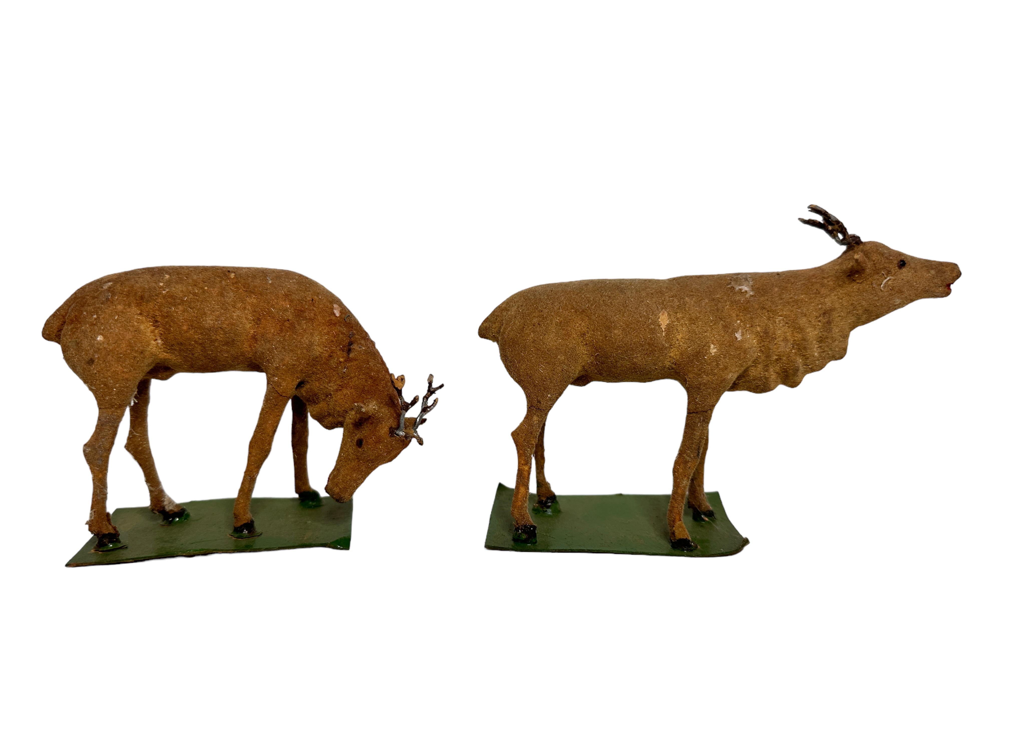 Hand-Crafted Lot of Five Deer & Hunter Putz Toy Antique German Erzgebirge Christmas 1880s For Sale