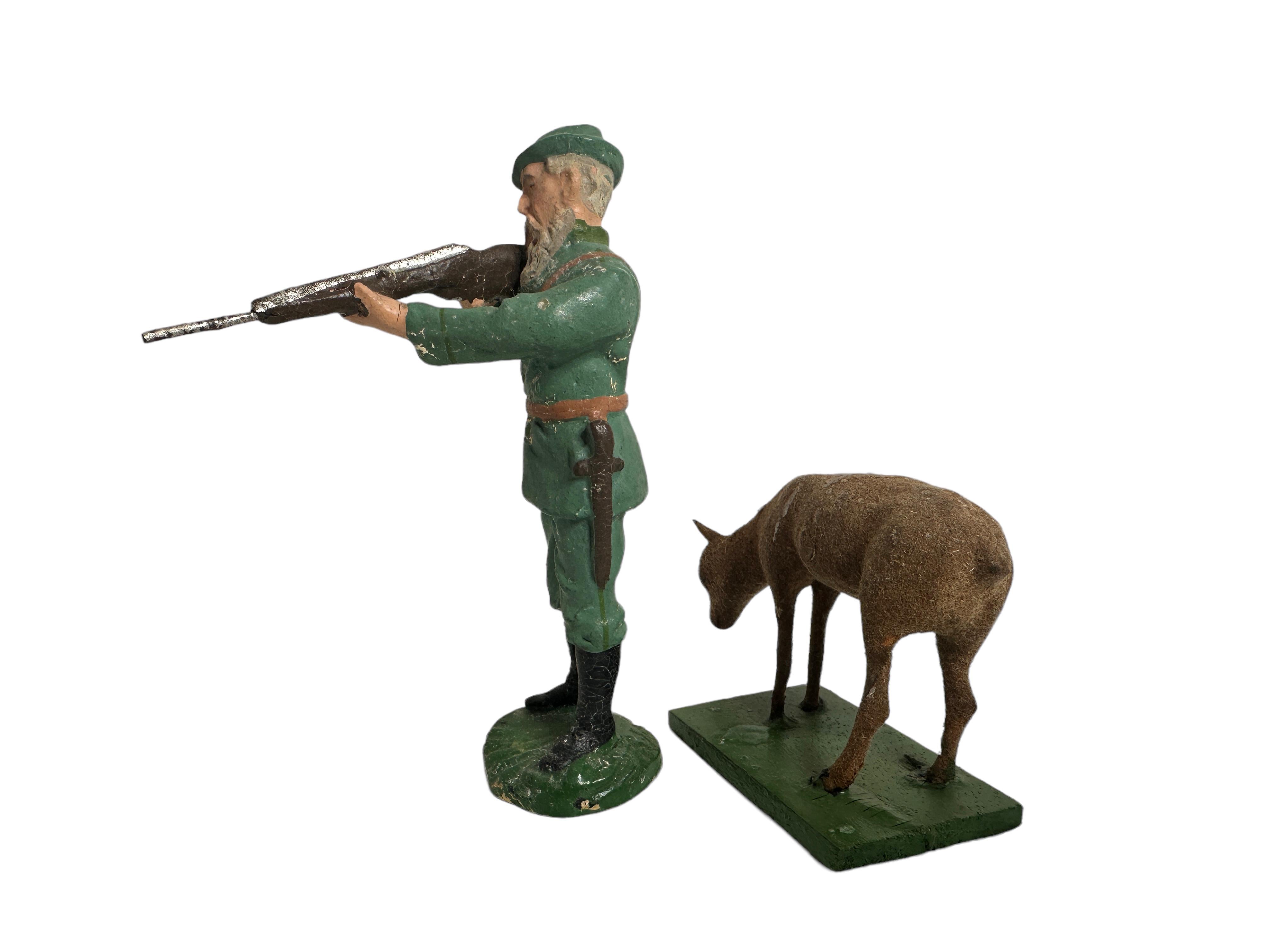Lot of Five Deer & Hunter Putz Toy Antique German Erzgebirge Christmas 1880s For Sale 2