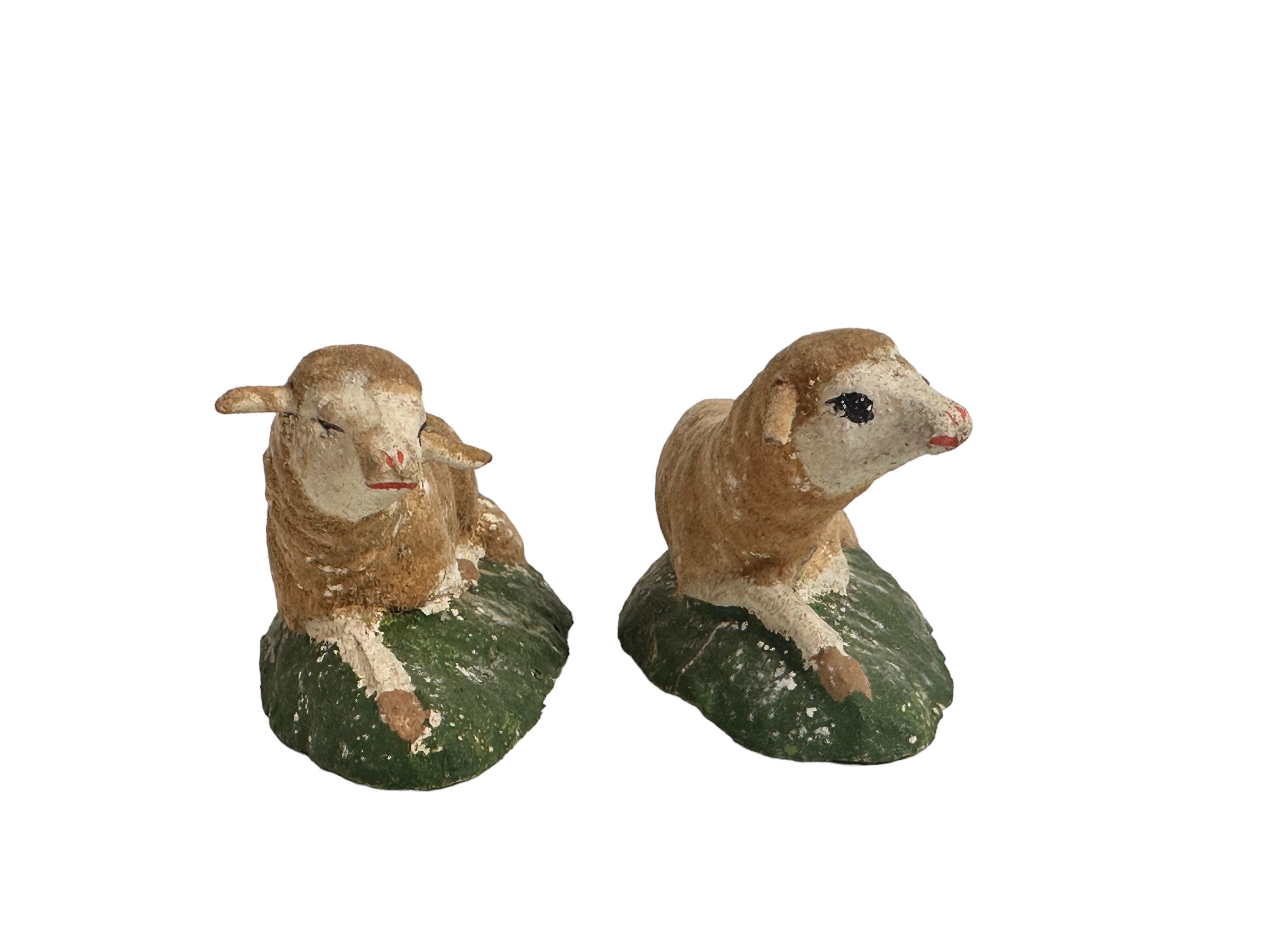 Lot of Five Sheep Nativity Putz Toy Antique German Erzgebirge Christmas 1880s For Sale 5