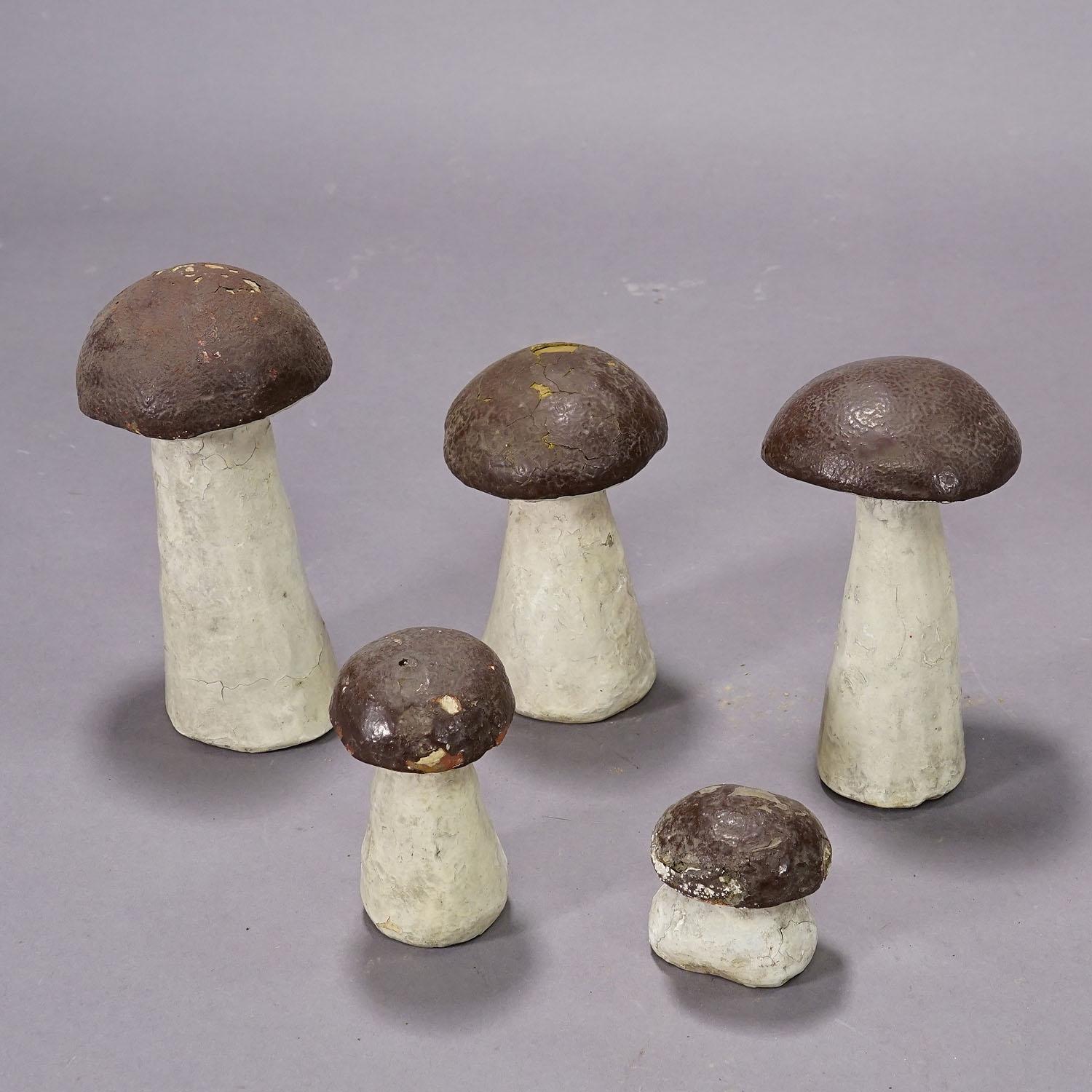 Mid-Century Modern Lot of Five Terracotta Boletus Mushrooms for Garden Decoration 1950s