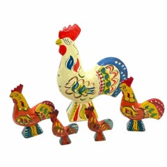 Lot of Five Vintage Swedish Dala Rooster Chicken by Nils Olsson, Sweden Folk Art