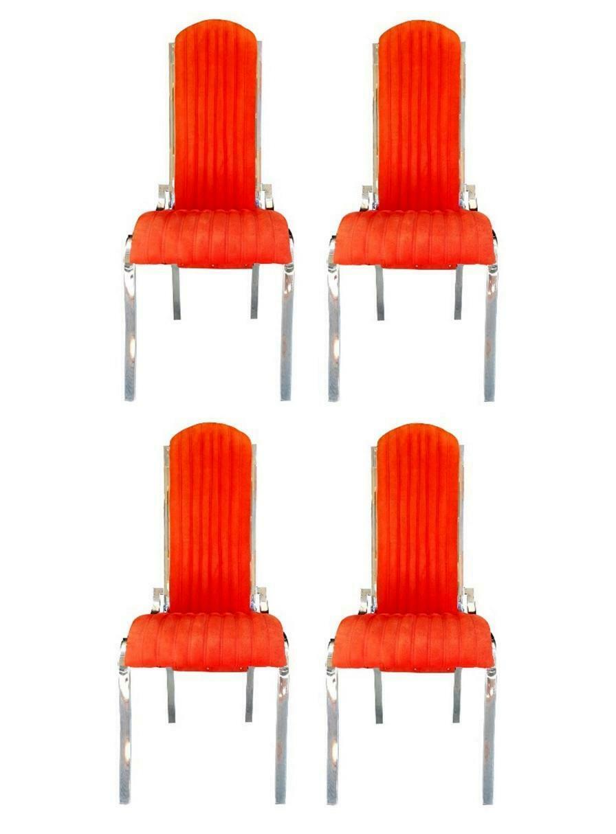 Lot de quatre chaises en acier et en alcantara dans le style de Romeo Rega, 1970 en vente 3