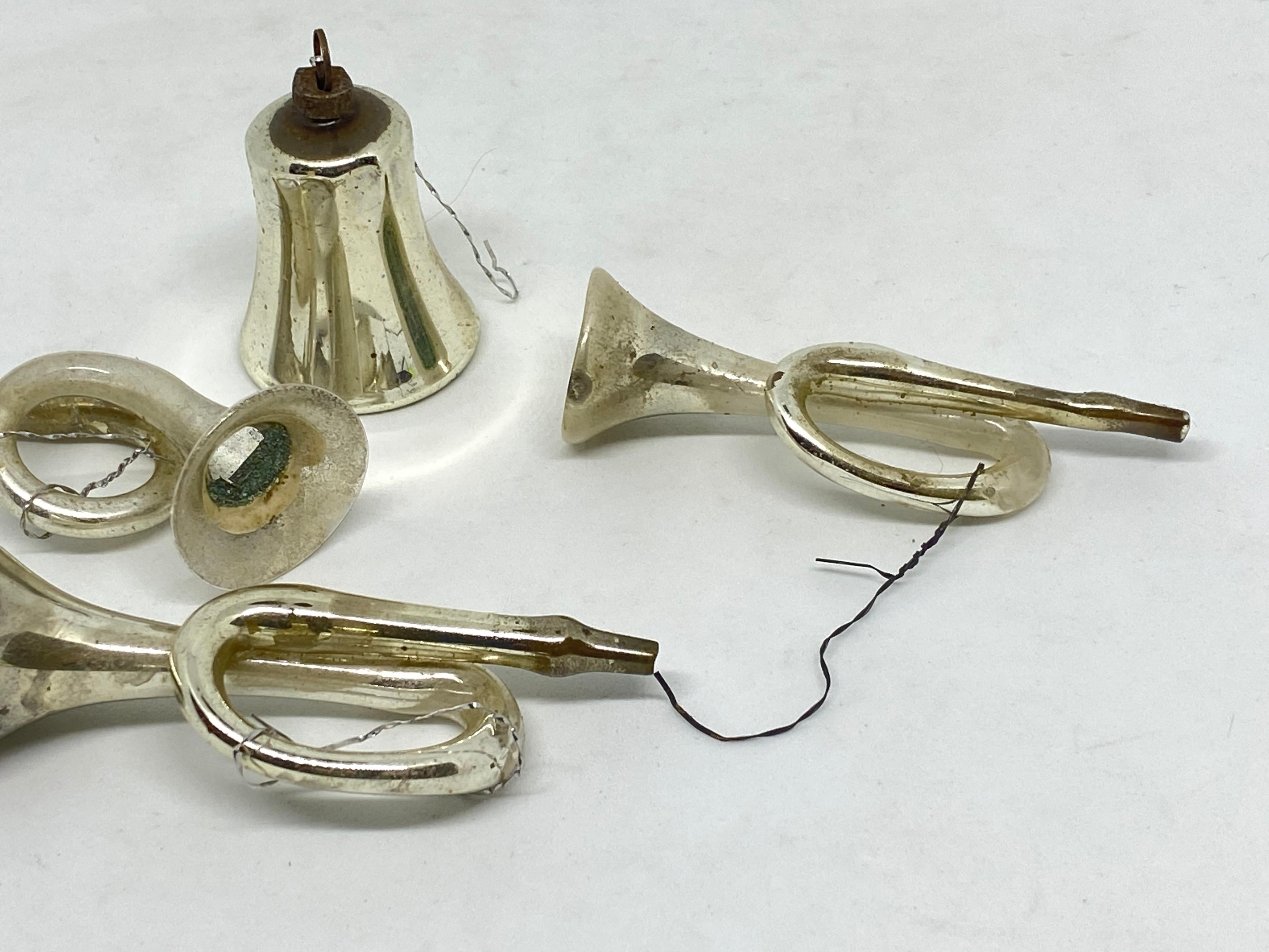 Hand-Crafted Lot of Four Mercury Glass Christmas Tree Ornament, Antique German, 1910s