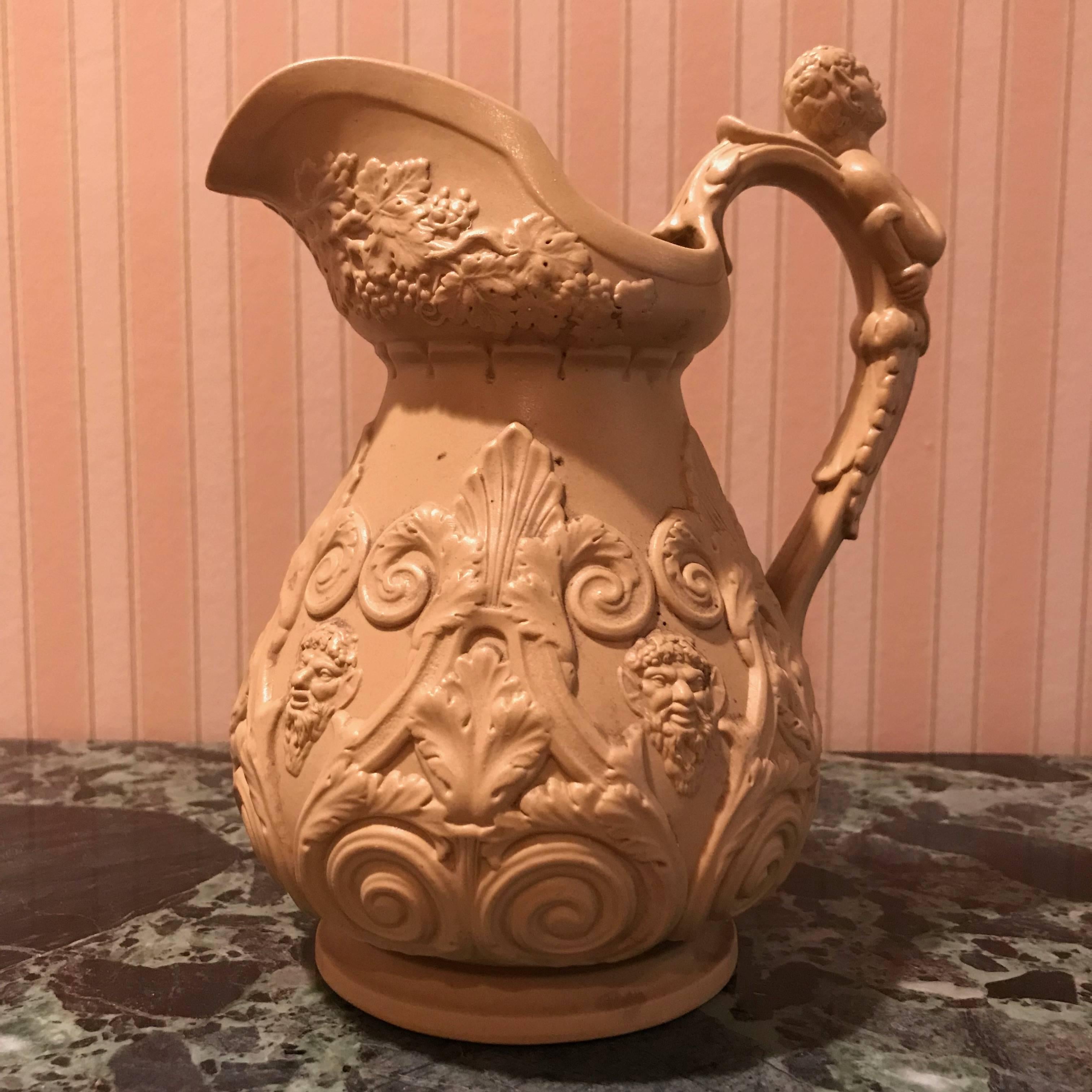 Lot of Four Mid-19th Century Relief Pitchers In Excellent Condition For Sale In Washington Crossing, PA