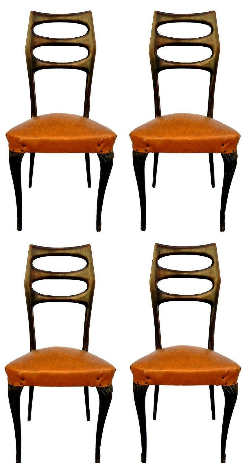 Mid-20th Century Lot of Four Midcentury Chairs Design Paolo Buffa, 1950s
