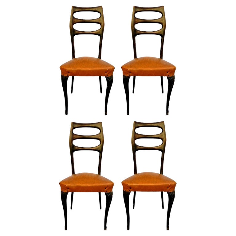 Lot of Four Midcentury Chairs Design Paolo Buffa, 1950s For Sale