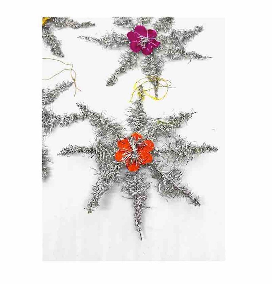 Wire Lot of Four Tinsel Christmas Ornaments Vintage German For Sale
