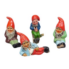 Lot of Four Tiny Terracotta Garden Gnomes, Germany ca. 1950s