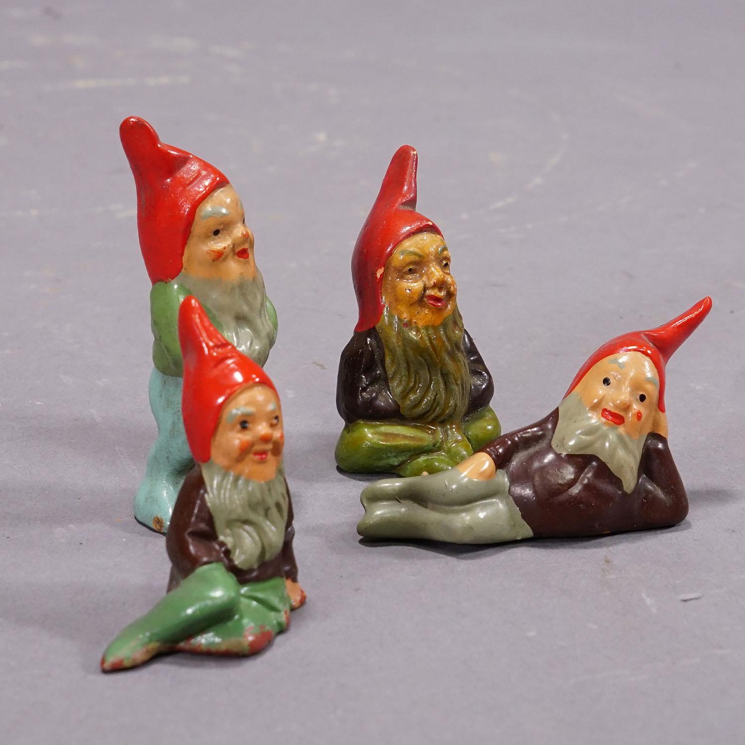 Mid-Century Modern Lot of Four Tiny Terracotta Garden Gnomes, Germany ca. 1950s For Sale