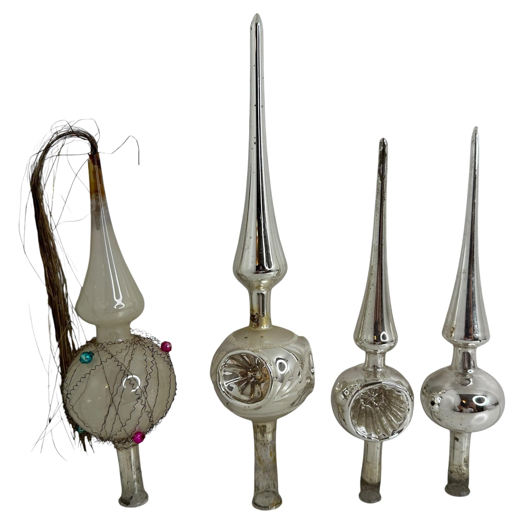 Lot of Four Vintage Antique Mercury Glass Christmas Tree Topper German, 1910s