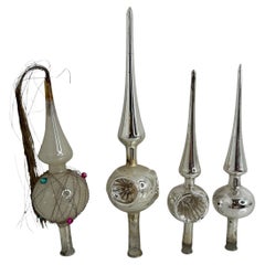 Lot of Four Vintage Antique Mercury Glass Christmas Tree Topper German, 1910s