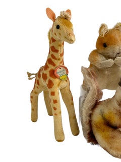 Lot of Four Vintage Steiff Animals, Squirrel Camel Hamster & Giraffe, 1960s