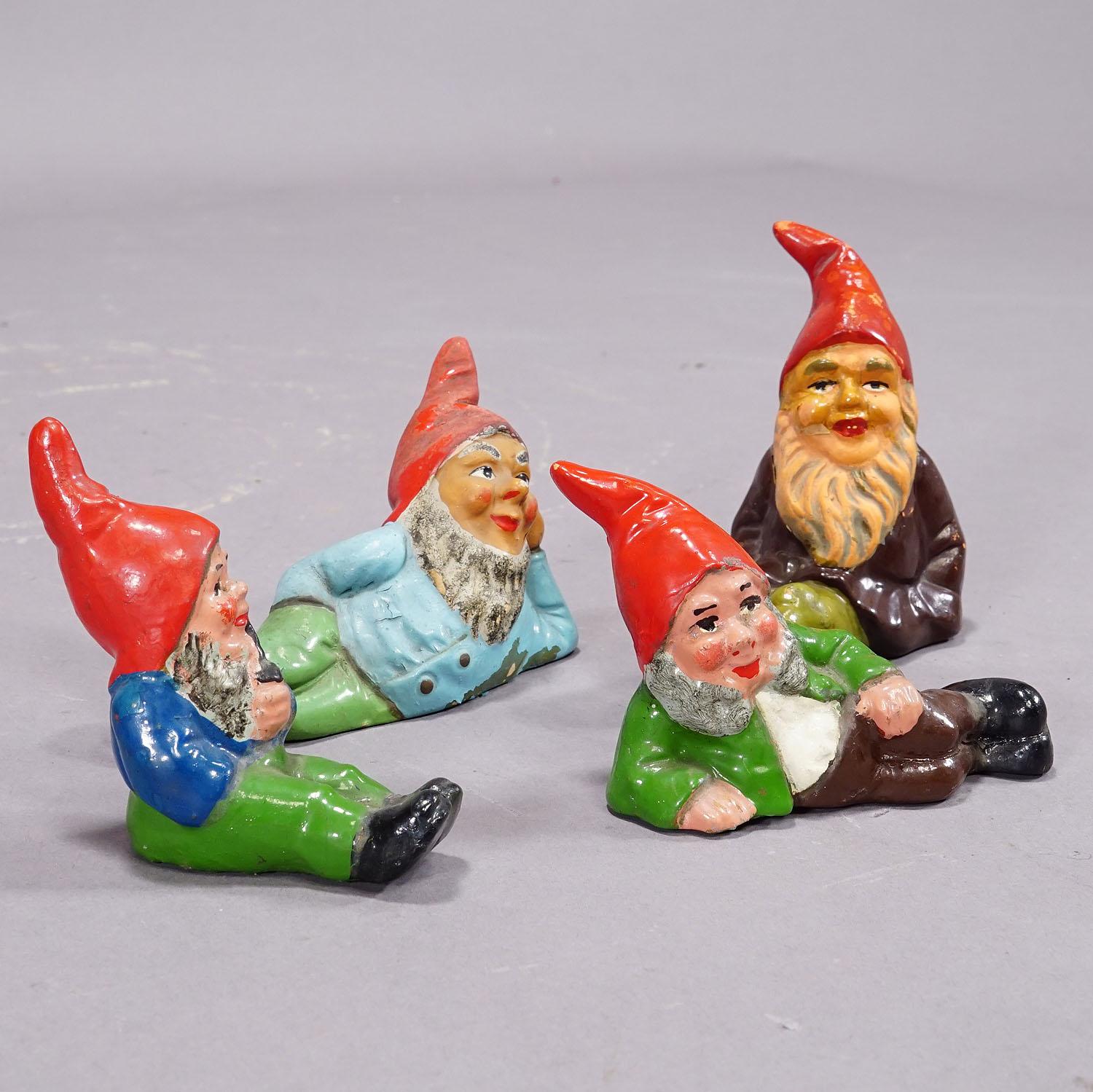 Mid-Century Modern Lot of Four Vintage Terracotta Garden Gnomes, Germany ca. 1950s