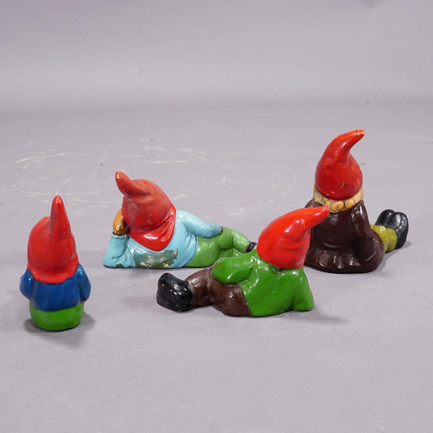 Lot of Four Vintage Terracotta Garden Gnomes, Germany ca. 1950s In Good Condition In Berghuelen, DE