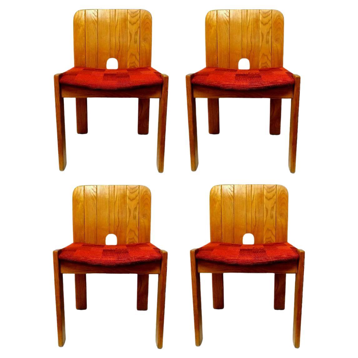 Lot of Four Wood Chairs in the Style of Zanotta, 1970s