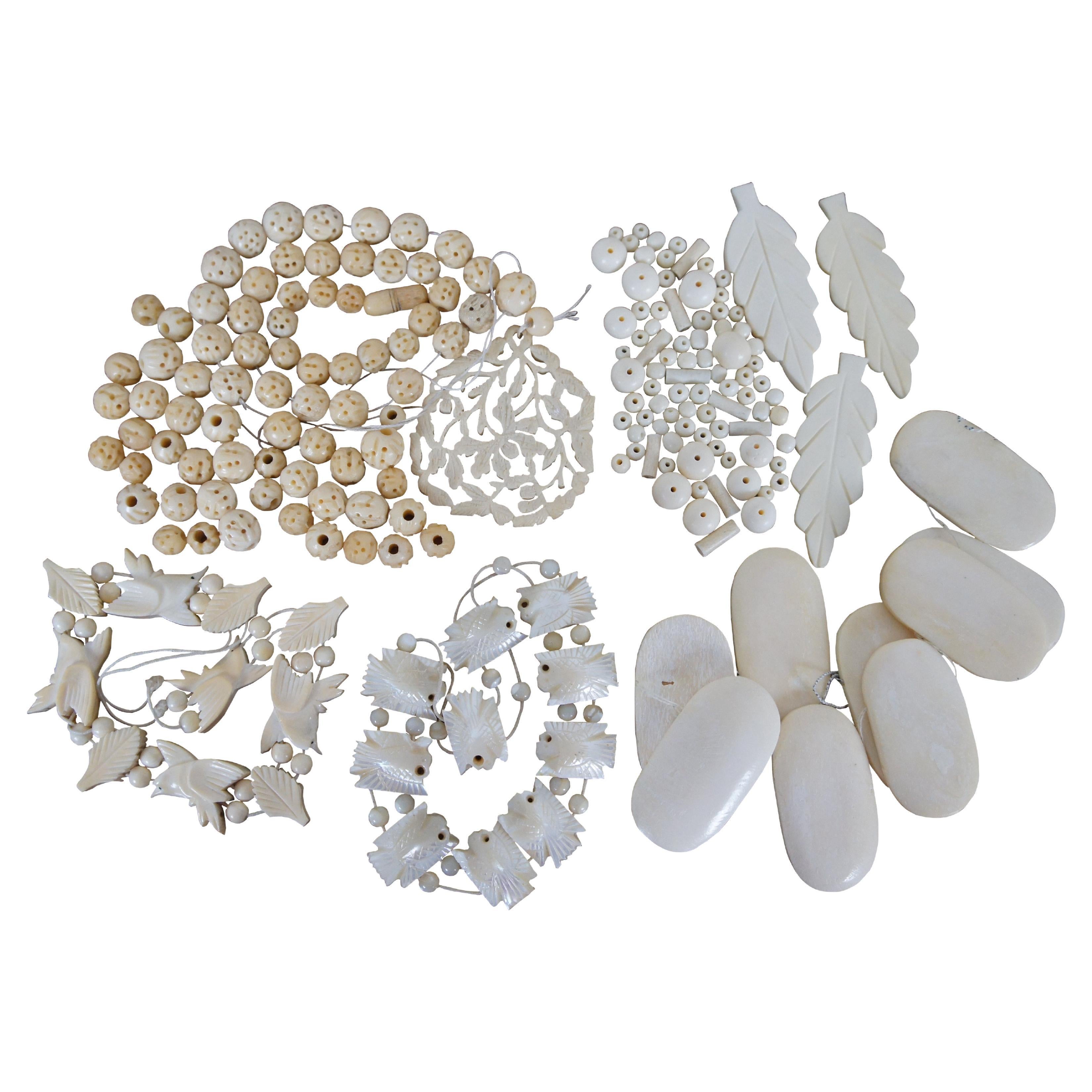 Lot of Miscellanious Carved Bone Loose Beads Necklaces Bracelets Parts