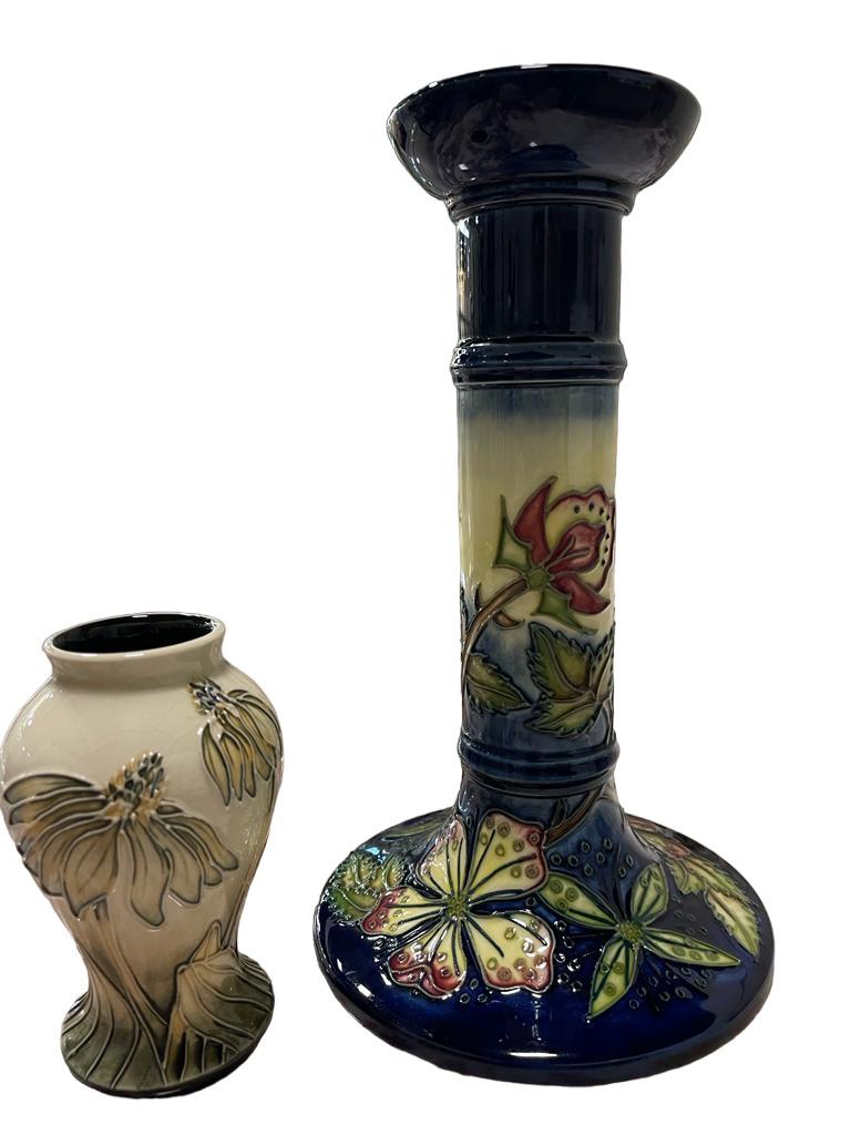 Glazed Lot of Moorcroft Pottery. Cornflower pattern vase and Sweet Briar’ pattern desig For Sale