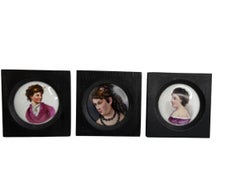 Lot of Nine Victorian Miniature Portrait painted on German Porcelain Plaque 1860