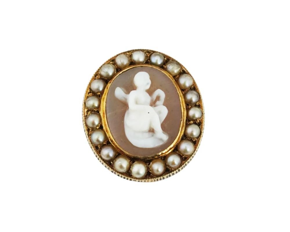 Women's Lot Of Oval Carved Stone Pearl Gold Mounted Cameos