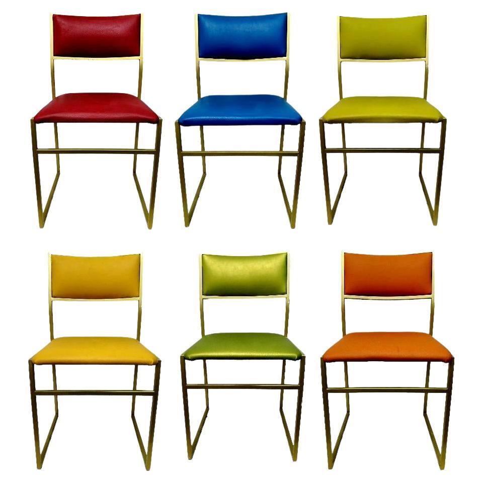 Lot of Six Collectible Coloured Chairs in Gold Metal, 1970s For Sale