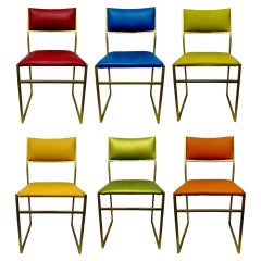 Lot of Six Collectible Coloured Chairs in Gold Metal, 1970s