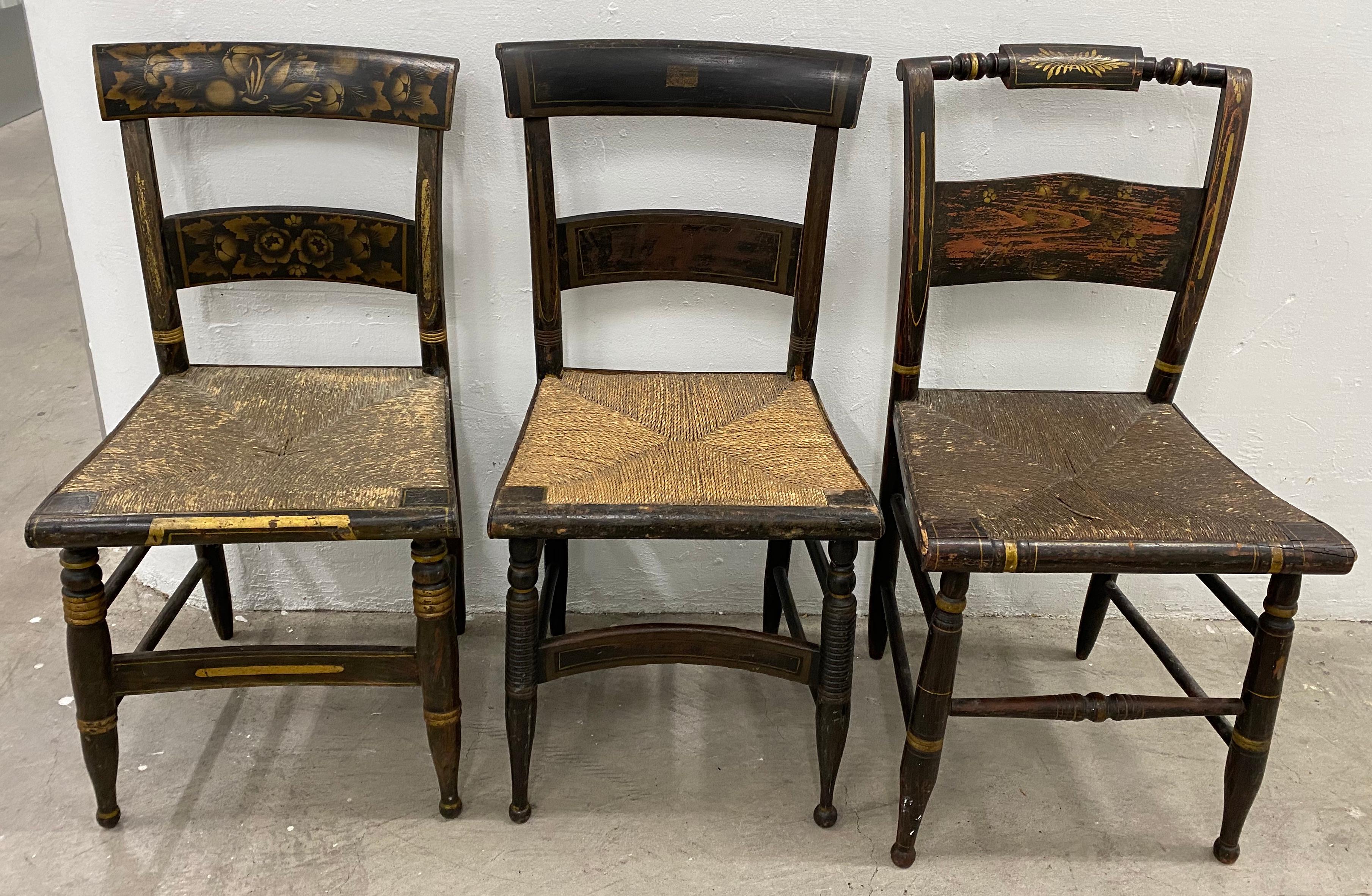 American Empire Lot of Six Mid-19th Century Mis-Matched American Hitchcock Side Chairs
