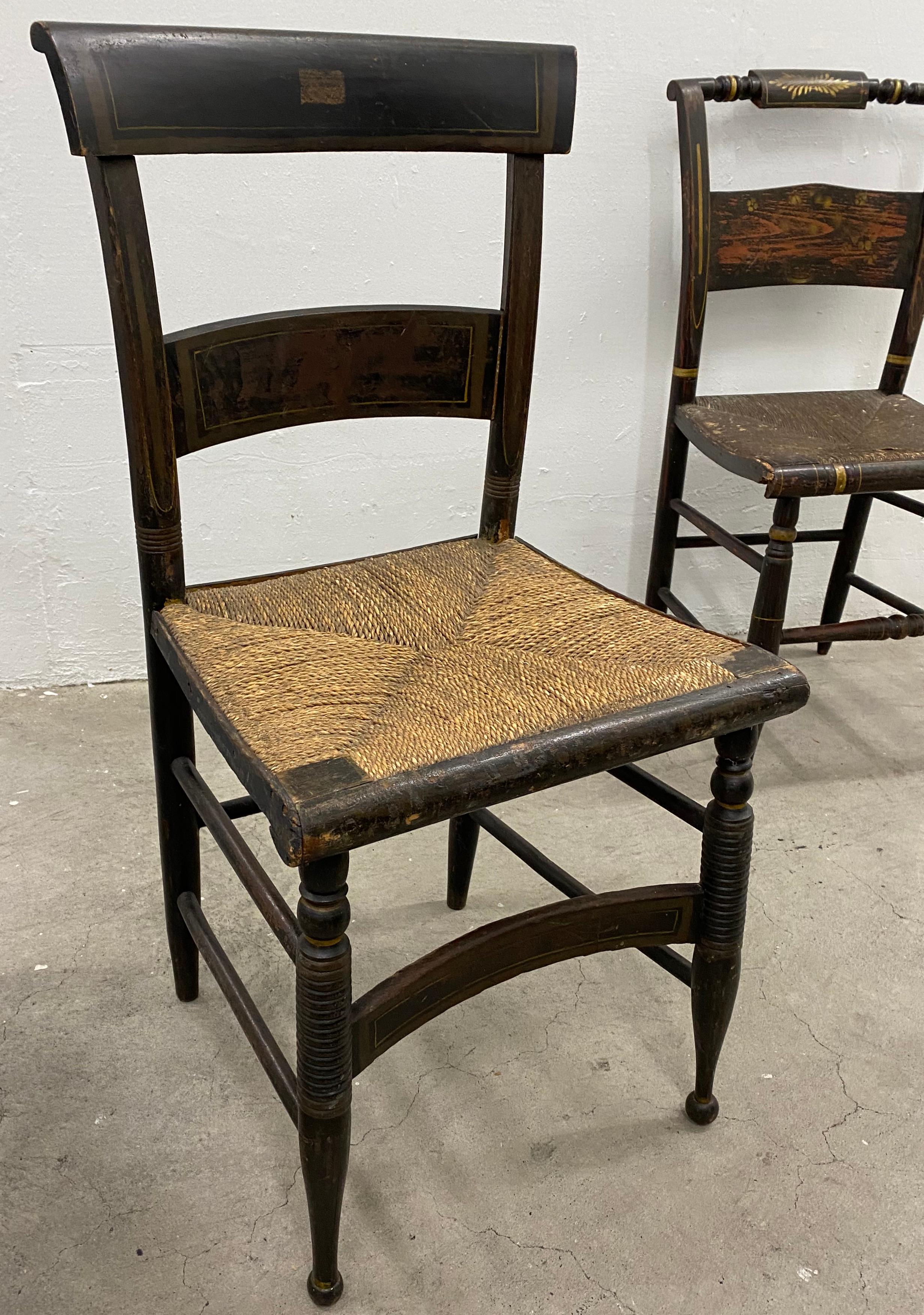Lot of Six Mid-19th Century Mis-Matched American Hitchcock Side Chairs 1