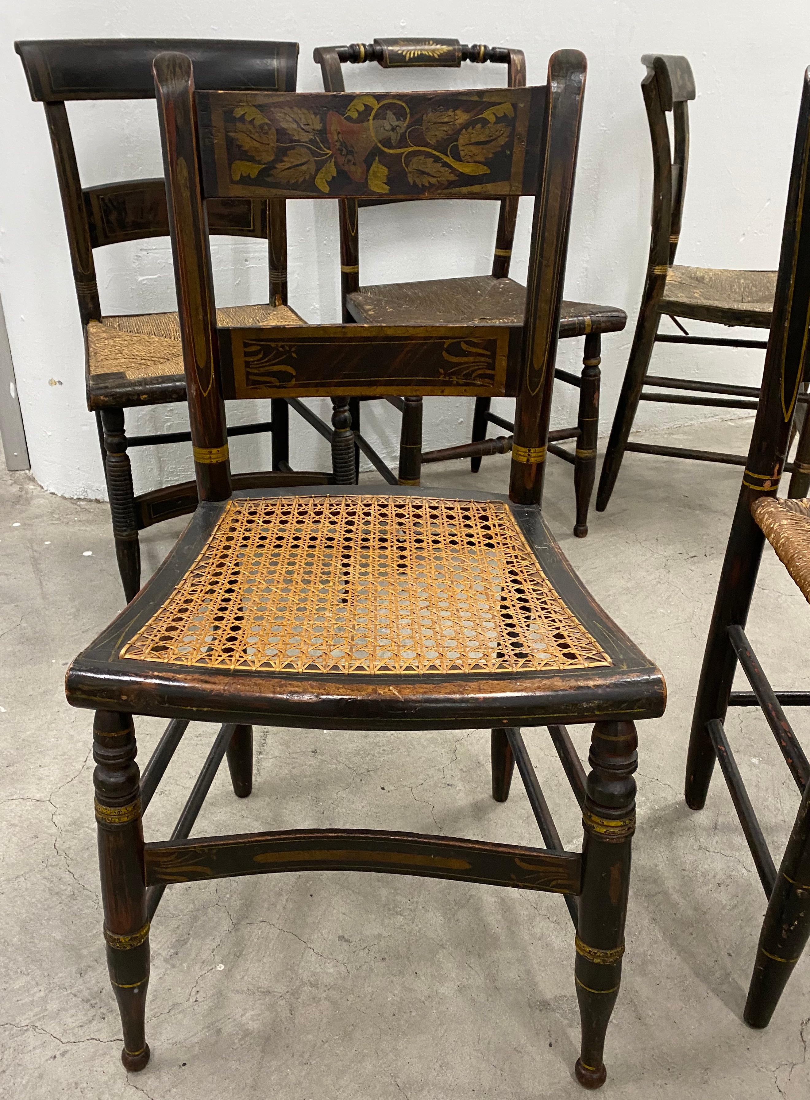 Lot of Six Mid-19th Century Mis-Matched American Hitchcock Side Chairs 3