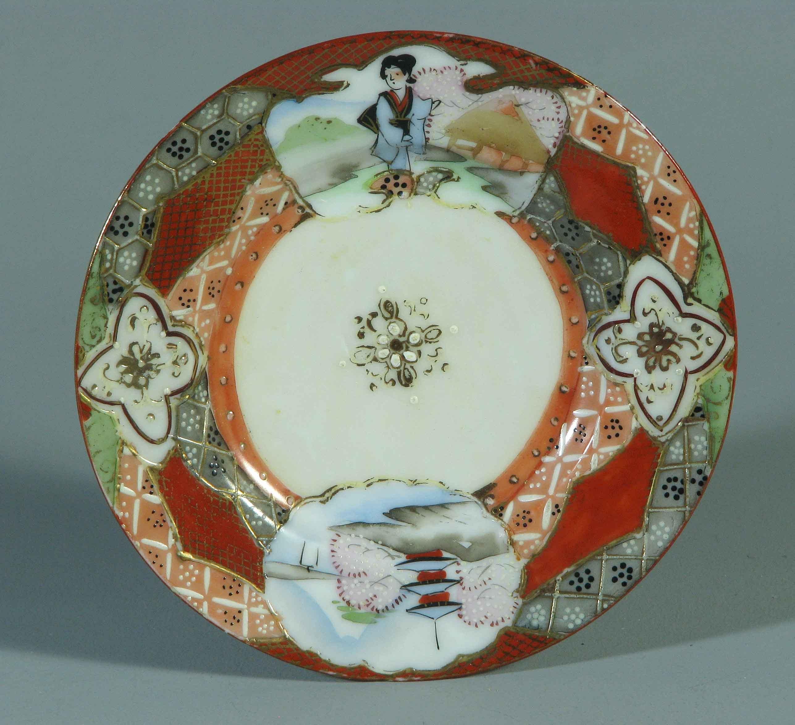 20th Century Lot Of Six Rare Japanese Kutani Porcelain Ramekins Dessert Dishes & Saucers For Sale