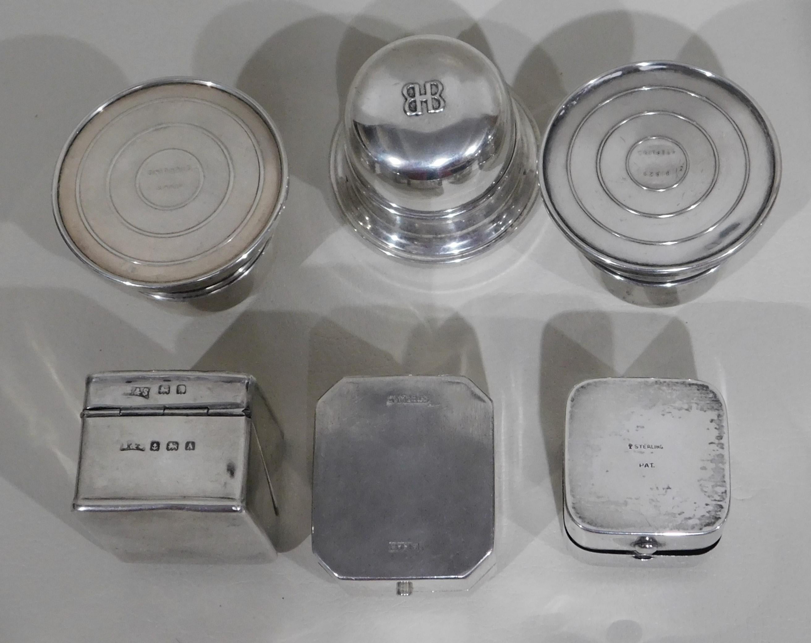 Lot of Six Sterling Silver Ring Boxes English Stamps Birks Canadian 1