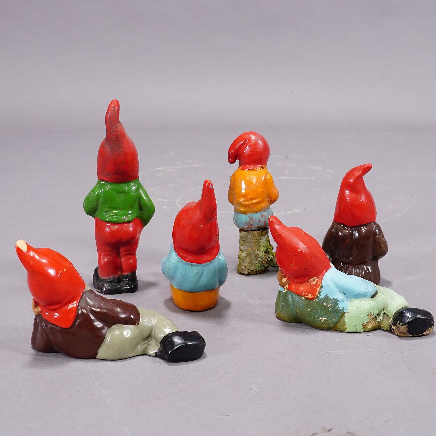 Mid-Century Modern Lot of Six Tiny Terracotta Garden Gnomes, Germany ca. 1950s For Sale