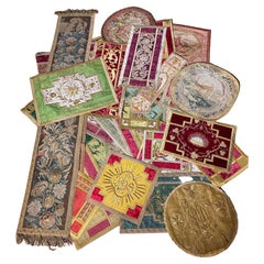 Antique Lot of Table Runners Made from Old Fabrics and Tapestries from the 17-19 Century