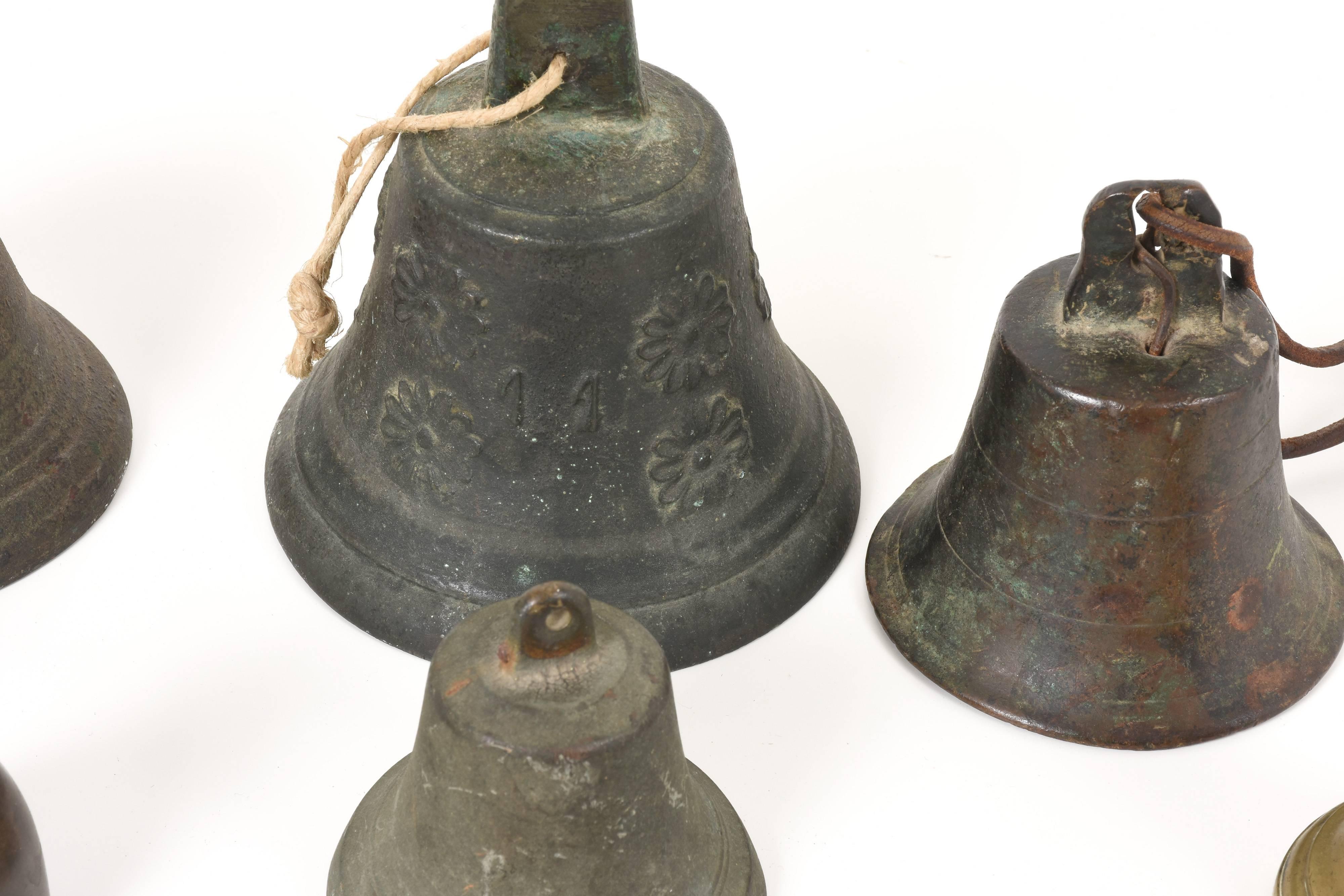 Neoclassical Lot of Ten Bronze Bells of Various Sizes