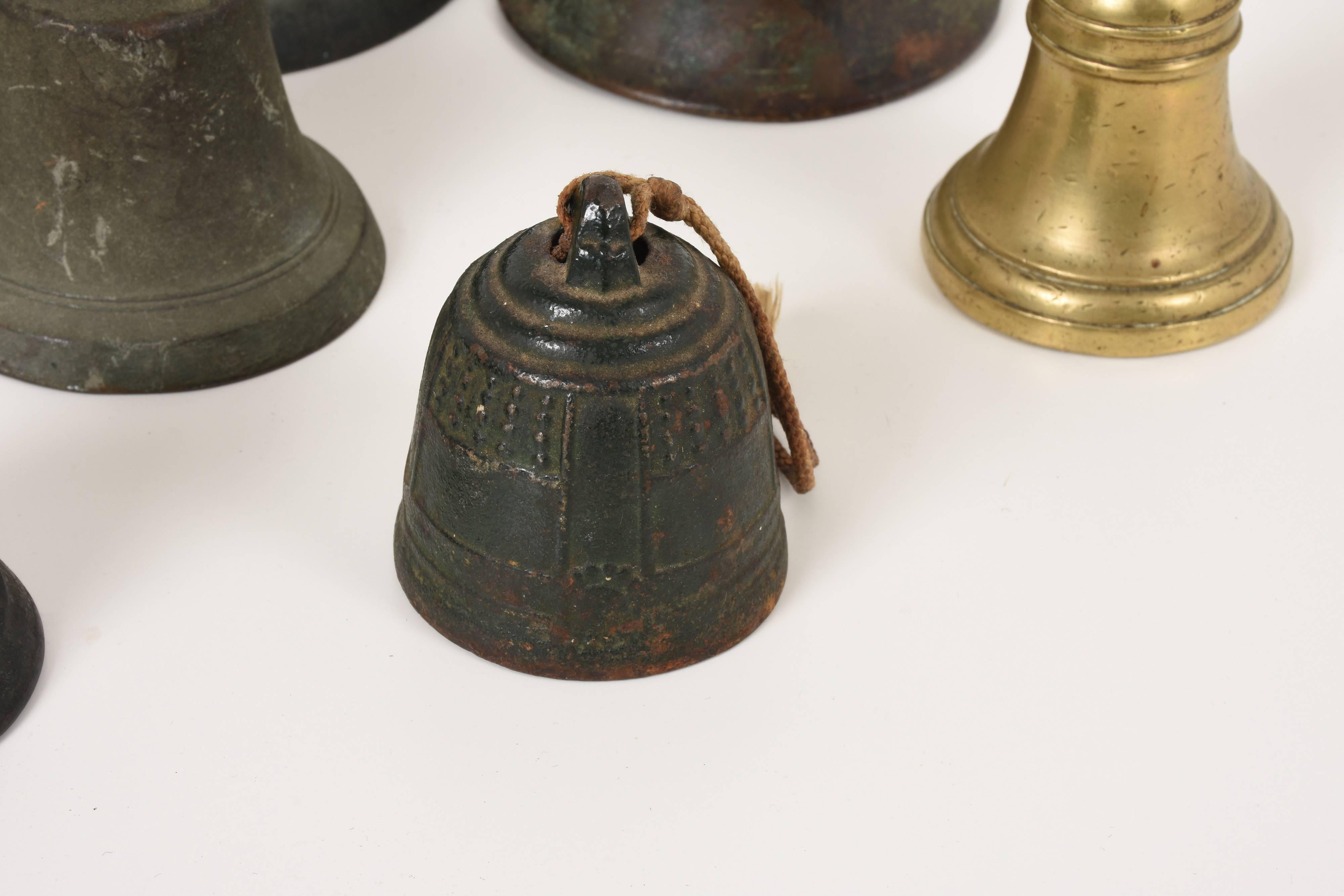 Italian Lot of Ten Bronze Bells of Various Sizes