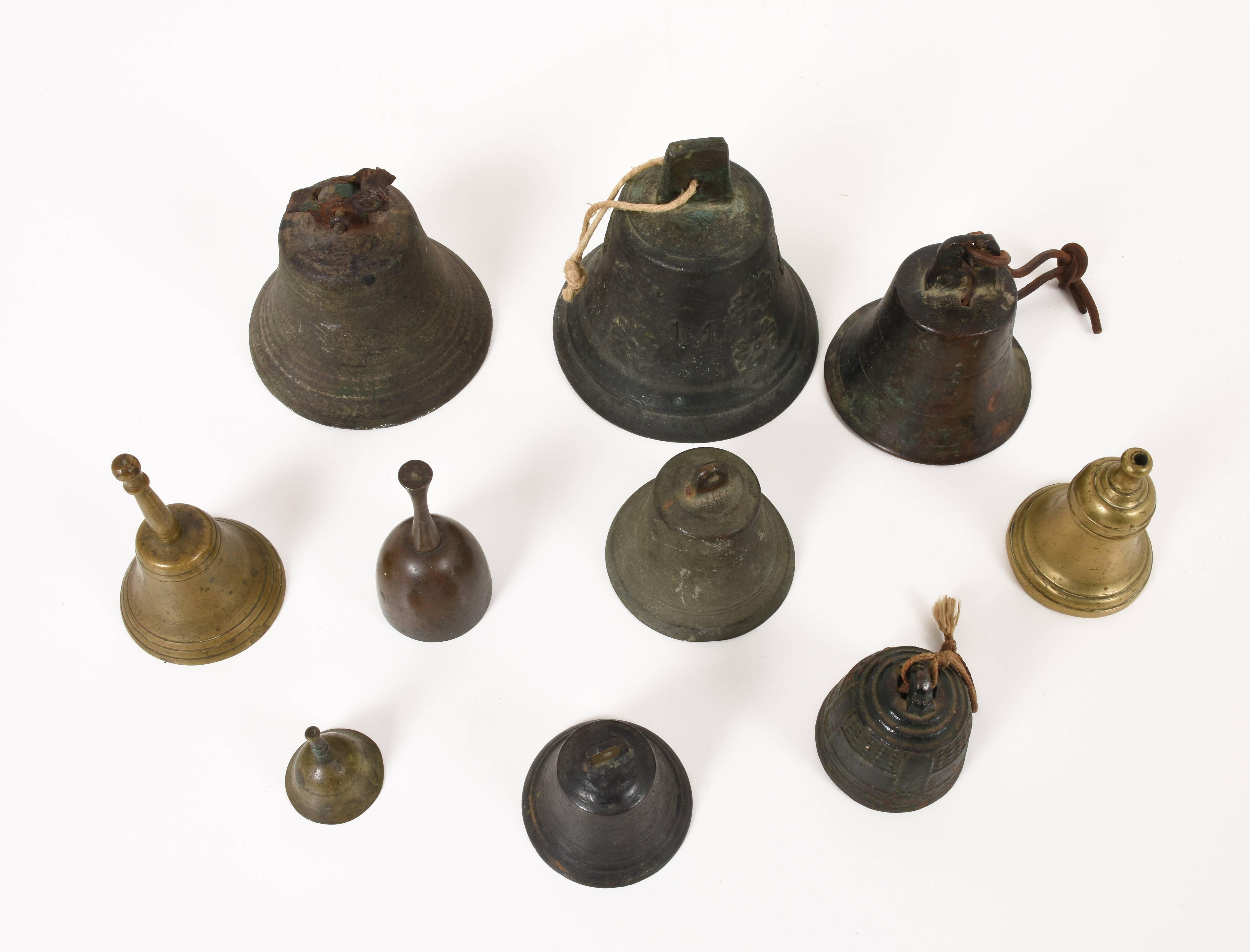 19th Century Lot of Ten Bronze Bells of Various Sizes