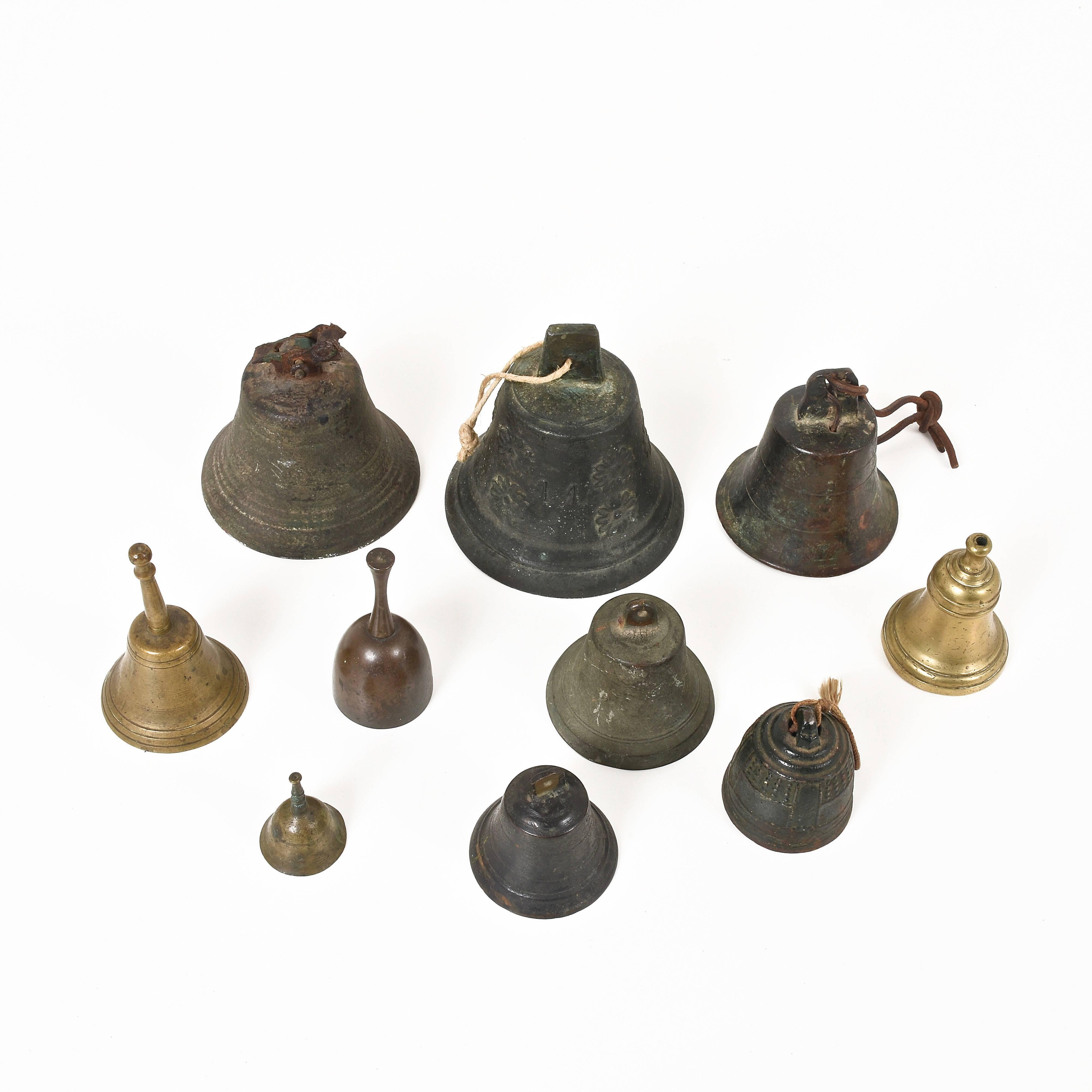 Brass Lot of Ten Bronze Bells of Various Sizes