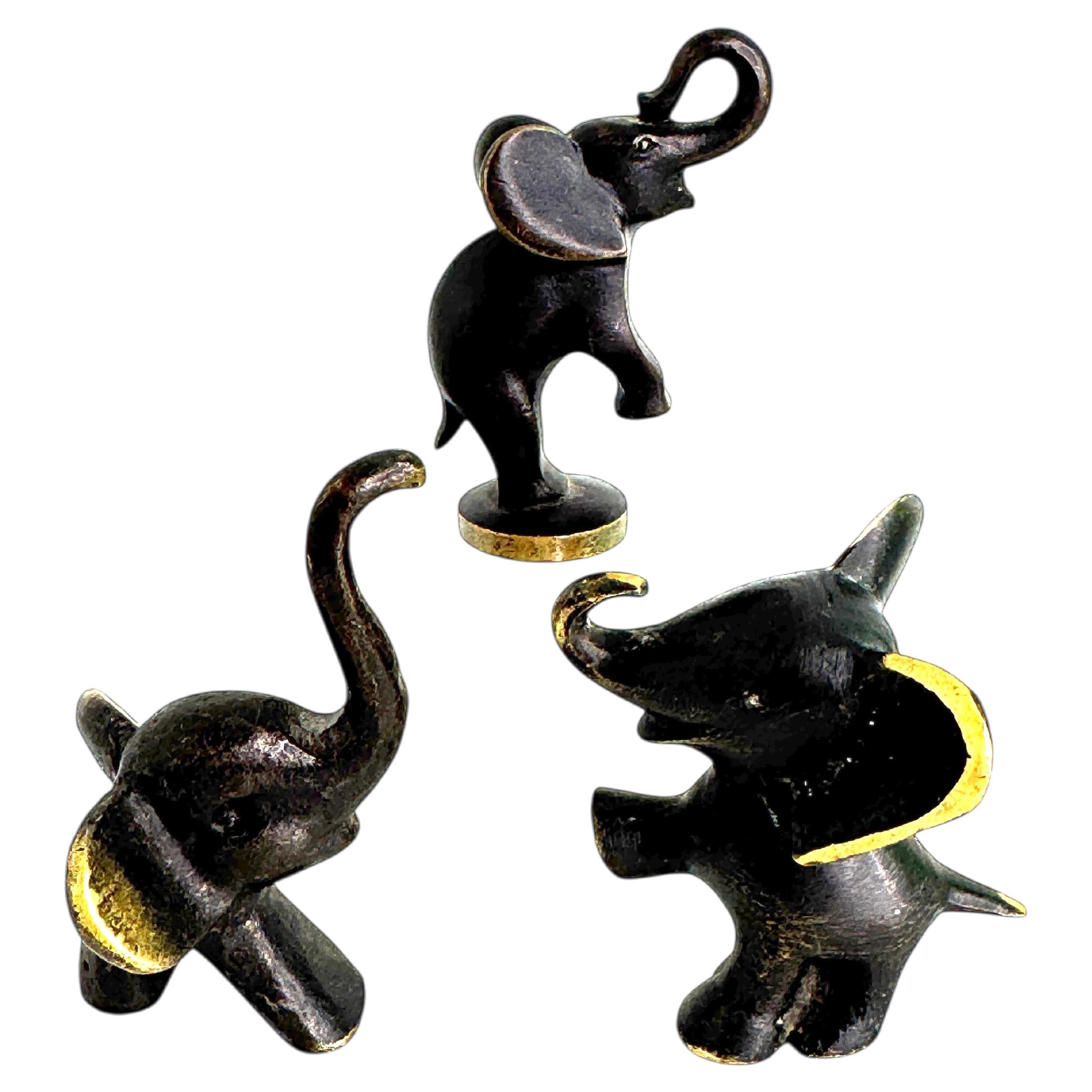 lot of three Bronze Elephant Figure by Walter Bosse, Vienna Austria For Sale