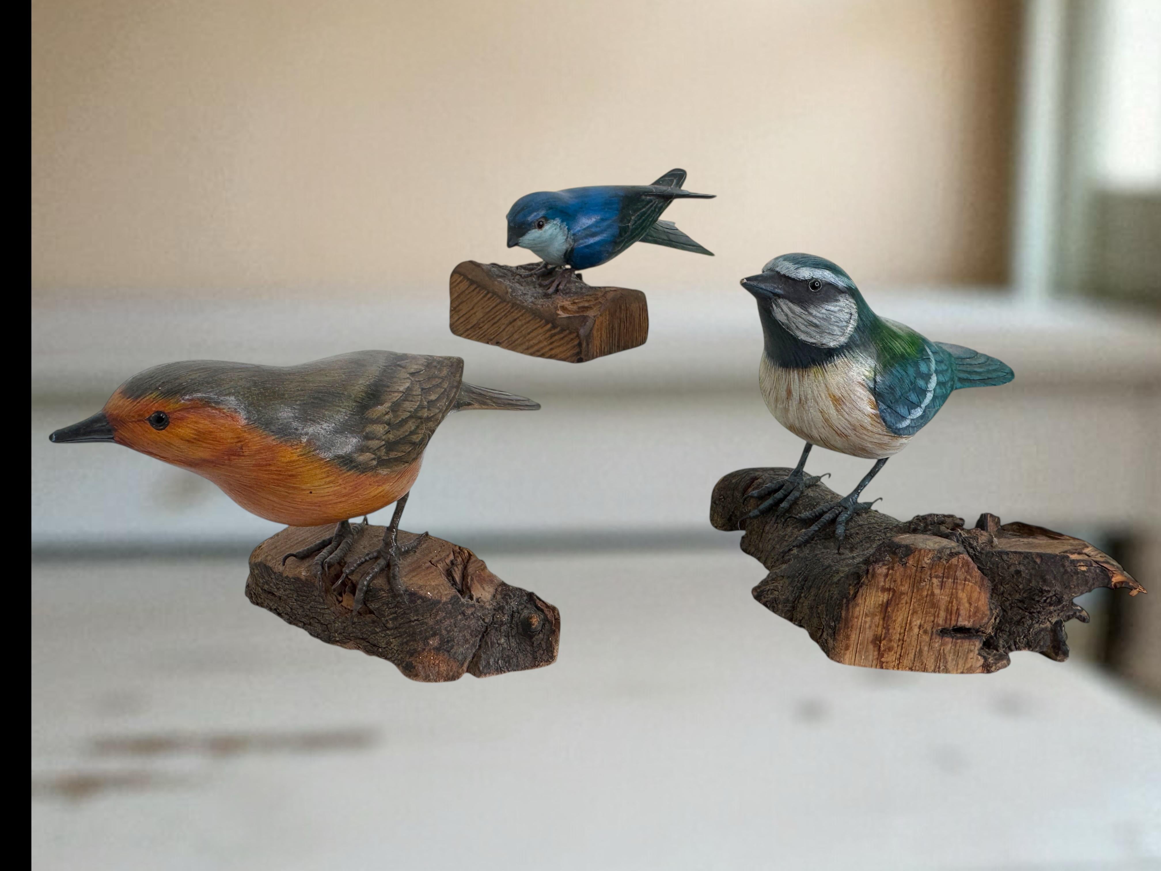 Lot of Three Carved Wood Bird Black Forest Folk Art Austria 1960s For Sale 5