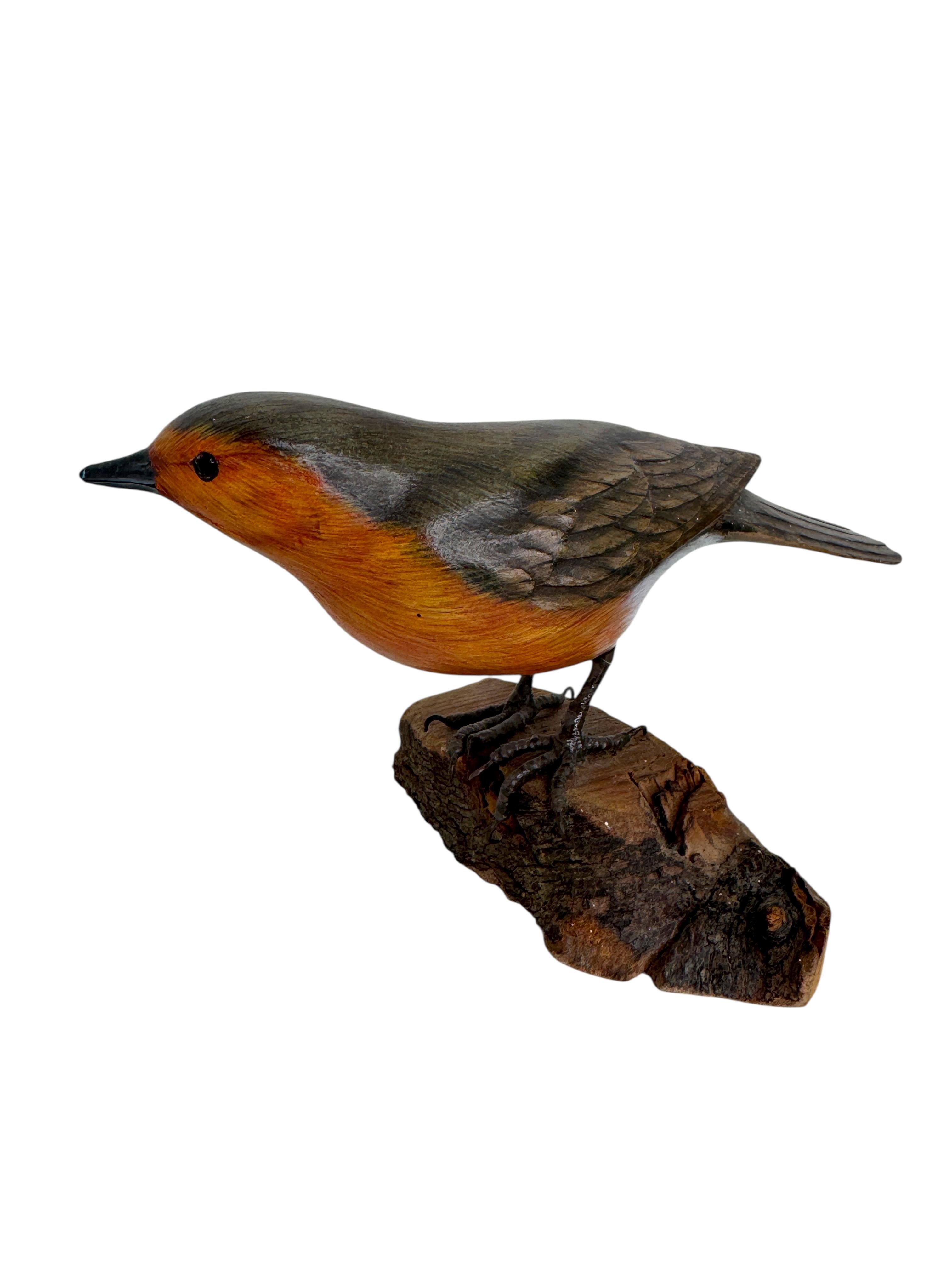 A beautiful Austrian 1960s - 1970s carved wood bird lot, polychrome painted, wire feet, wooden base all with glass eyes. These are made in the style of the antique wooden Viechtauer Area Birds.
The tradition of these in Austria called 