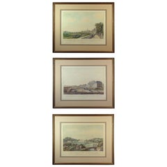 Antique Lot of Three Framed Decorative Hand Colored Topographical Etchings